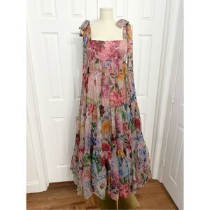 Anthro Geisha Design BHLDN Square Neck Floral Isabela Tiered Dress Gown 12 NWT